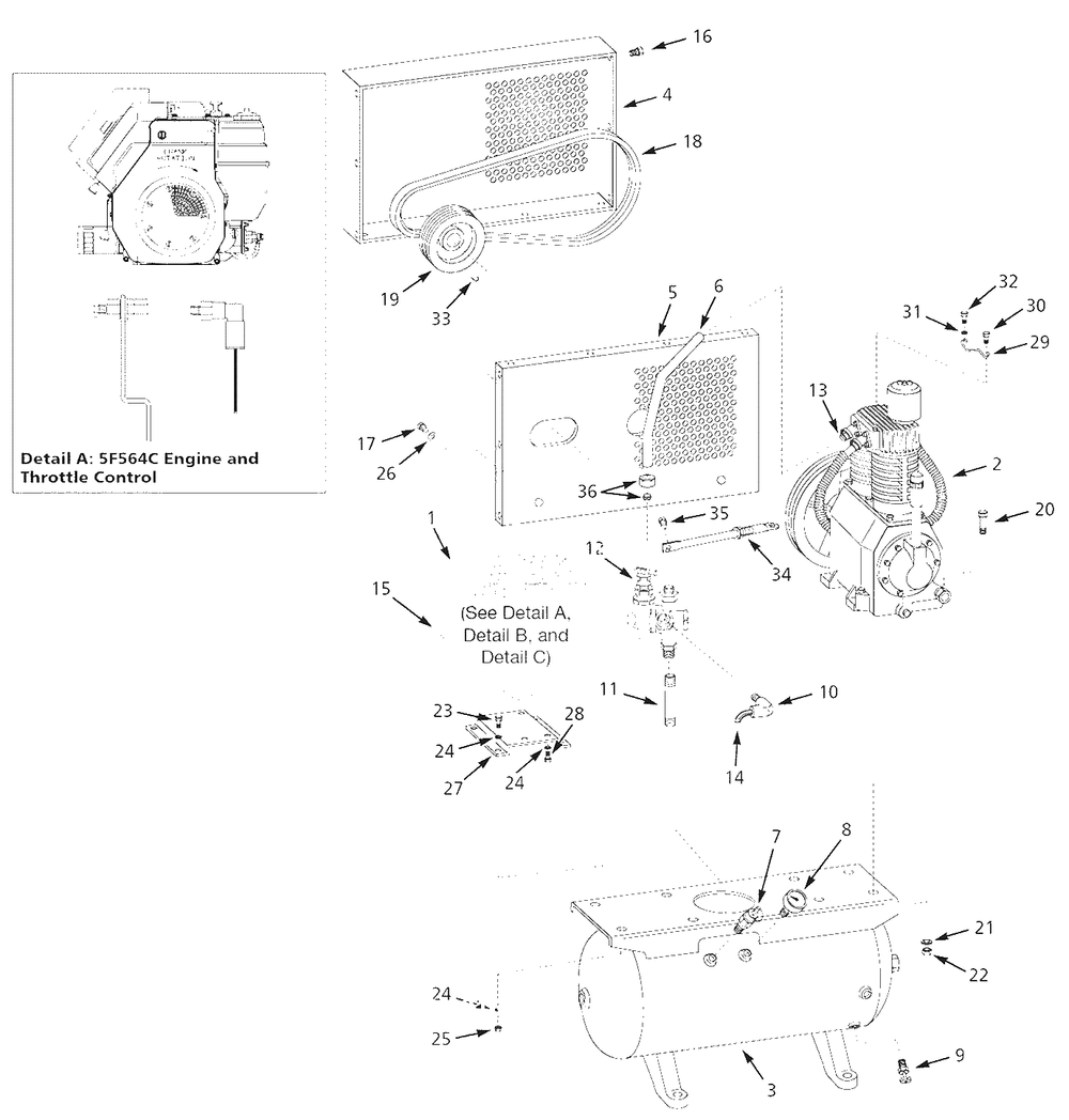 Air-Compressor Parts Diagram and Parts List for 5F564C  Campbell Hausfeld Compressor